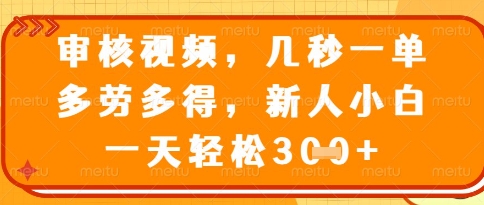 视频审核员,几秒一单,不限时间,不限地点,多做多得,新人小白一天轻松几张+_天恒副业网