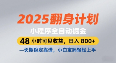 2025翻身计划，小程序全自动掘金，48小时可见收益，日入8张+，长期稳定靠谱，小白宝妈轻松上手_天恒副业网