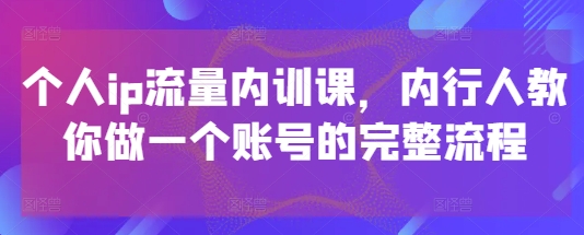 个人ip流量内训课,内行人教你做一个账号的完整流程_天恒副业网