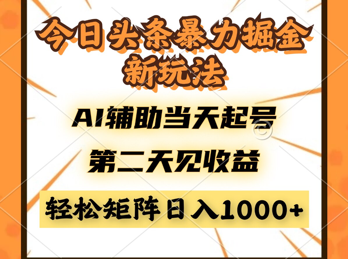 (14688期)今日头条暴利掘金新玩法,AI辅助当天起号,第二天见收益,轻松矩阵日入…_天恒副业网