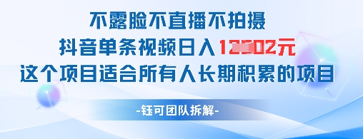 不露脸不直播不拍摄抖音单条视频日入1k+这个项目适合所有人长期积累的项目_天恒副业网