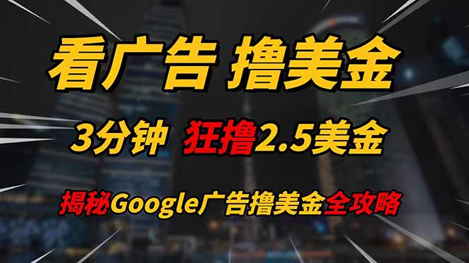 (14701期)看广告,撸美金!!3分钟赚2.5美金!!日入200美金不是梦!揭秘Google…_天恒副业网
