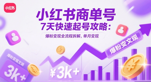 小红书商单号7天快速起号攻略：爆粉变现全流程拆解，单月变现3k+_天恒副业网