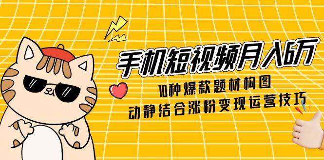 手机短视频月入6万,10种爆款题材构图,动静结合涨粉变现运营技巧_天恒副业网