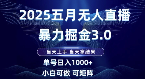 2025五月无人直播暴力掘金3.0,当天上手,当天拿结果,单号日入1k+小白可做可矩阵_天恒副业网
