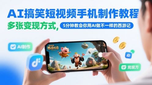 AI搞笑短视频手机制作教程,多张变现方式,5分钟教会你用AI做不一样的西游记_天恒副业网