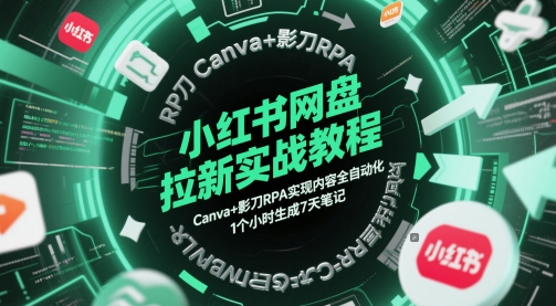 小红书网盘拉新实战教程，Canva+影刀RPA实现内容全自动化，1个小时生成7天笔记_天恒副业网