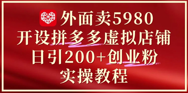 外面卖5980开设拼多多虚拟店铺：单日引流200+创业付费粉实战教程_天恒副业网