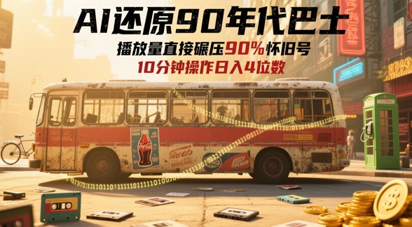 AI还原90年代巴士，一帧就让70后泪崩，播放量直接碾压90%怀旧号，每天操作十分钟，日入四位数_天恒副业网