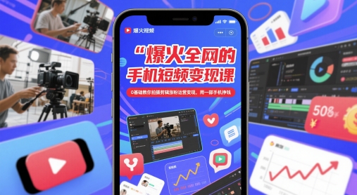 爆火全网的手机短视频变现课,0基础教你拍摄剪辑涨粉运营变现,用一部手机挣钱_天恒副业网