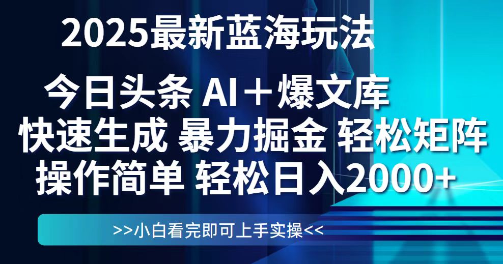 (14805期)今日头条2025最新蓝海玩法,思路简单,复制粘贴,轻松实现矩阵日入2000+_天恒副业网