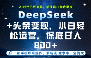 DeepSeek+头条变现,保姆级教学,小白轻松上手,日入8张+_天恒副业网