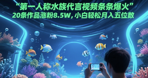 第一人称水族代言视频条条爆火，20条作品涨粉8.5W，小白轻松月入五位数_天恒副业网