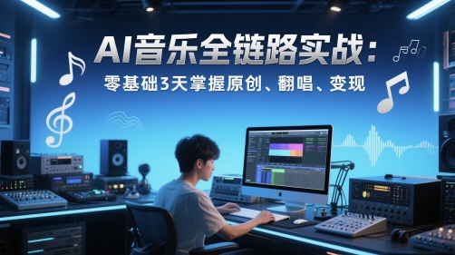 AI音乐全链路实战变现课:零基础3天掌握原创、翻唱、变现_天恒副业网