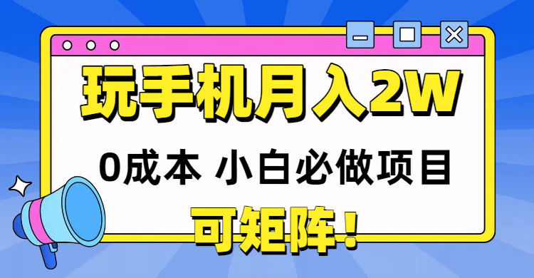 (14879期)玩玩手机月入20000+,0成本小白必做项目,可矩阵_天恒副业网