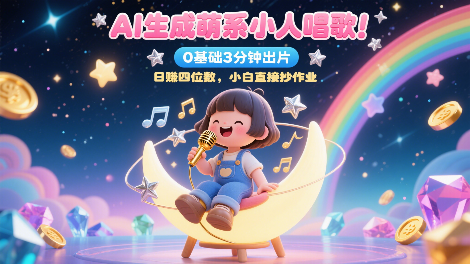 AI生成萌系小人唱歌！0基础3分钟出片，28个作品涨粉9万，日赚四位数，小白直接抄作业_天恒副业网