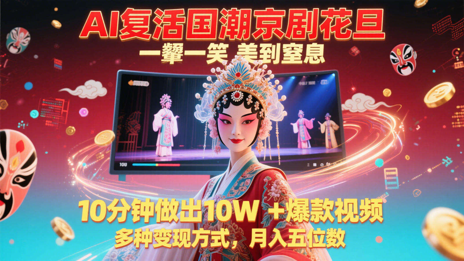 AI复活国潮京剧花旦，一颦一笑美到窒息，10分钟做出10W+爆款视频，多种变现方式_天恒副业网