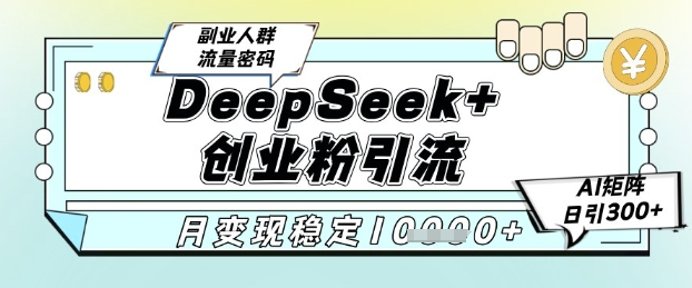 DeepSeek+创业粉精准引流，全新分享课4.0玩法，AI矩阵日引300+，多种变现方式，稳定月入1W_天恒副业网