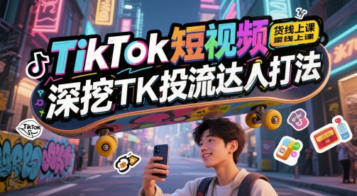 TikTok短视频带货线上课，深挖TK投流达人打法_天恒副业网