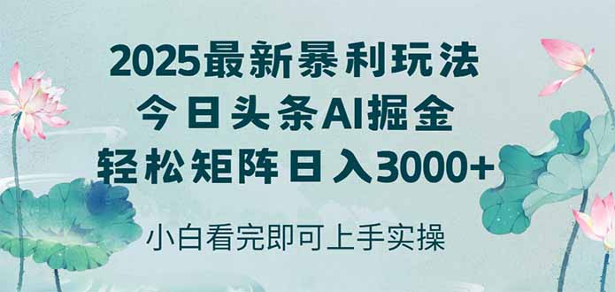 (14933期)今日头条2025年最新暴利玩法,思路简单,复制粘贴,轻松实现矩阵日入3000+_天恒副业网