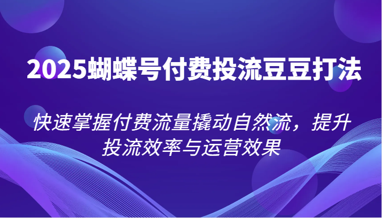 2025蝴蝶号付费投流豆豆打法，快速掌握付费流量撬动自然流，提升投流效率与运营效果_天恒副业网