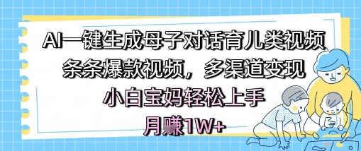 AI一键生成母子对话育儿类视频,条条爆款视频,多渠道变现,小白宝妈轻松上手,月入1W+_天恒副业网