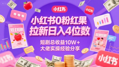 小红书0粉红果短剧拉新日入4位，数短剧总收益10W+大佬实操经验分享_天恒副业网