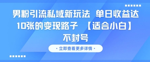 男粉引流私域新玩法,单日收益达10张的变现路子【适合小白】不封号_天恒副业网