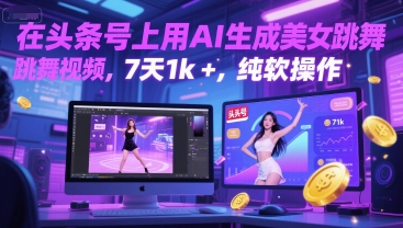 在头条号上用AI生成美女跳舞视频,7天1k+,纯软件操作_天恒副业网