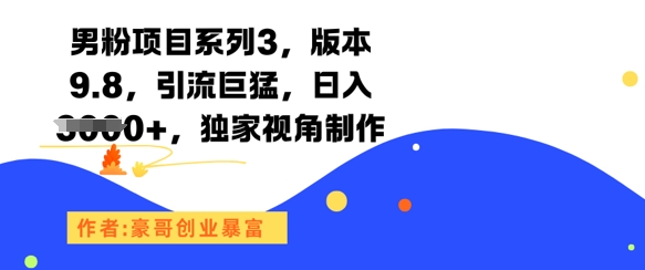 男粉项目系列3，版本9.8，引流巨猛，日入1k+，独家视角制作_天恒副业网