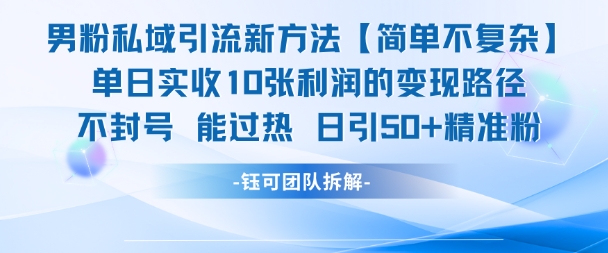 男粉私域引流新方法,单日收10张利润,日引流50+精准粉_天恒副业网