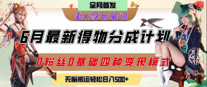 6月份最新得物创作者分成计划2.0玩法，0粉丝0基础四种模式变现，从隐蔽渠道无脑搬运，日入2张_天恒副业网