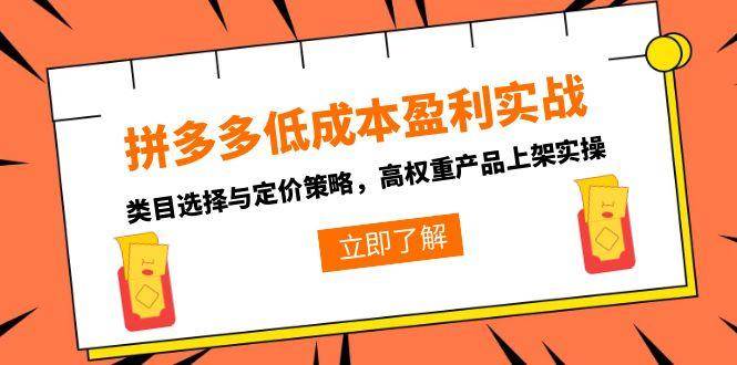 拼多多低成本盈利实战，类目选择与定价策略，高权重产品上架实操_天恒副业网