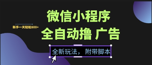 微信小程序全自动撸广告项目，彻底解决没流量的问题，新手一天8张+_天恒副业网
