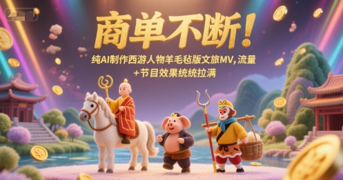 商单不断!纯AI制作西游人物羊毛毡版文旅MV,流量+节目效果统统拉满_天恒副业网