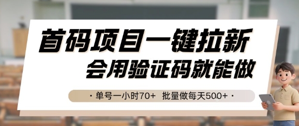 首码项目一键拉新，会用验证码就能做单号一小时70+，批量做每天5张_天恒副业网