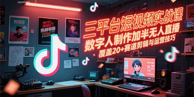 （15265期）三平台短视频实战课，数字人制作加半无人直播，覆盖20+赛道剪辑与运营技巧_天恒副业网