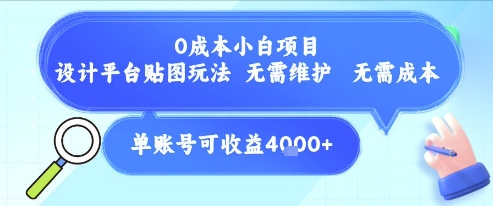 0成本小白项目,设计平台贴图玩法,无需维护,无需成本,单账号单月可产生收益4k+_天恒副业网