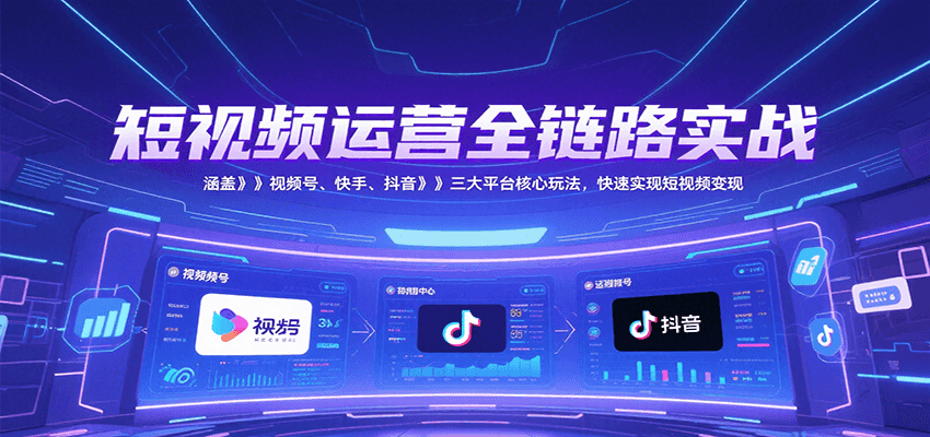 短视频运营全链路实战，涵盖视频号、快手、抖音三大平台核心玩法，快速实现变现！_天恒副业网