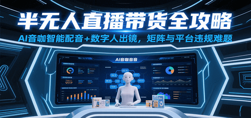 半无人直播带货全攻略：AI音咖智能配音+数字人出镜，解决账号矩阵与平台违规难题_天恒副业网