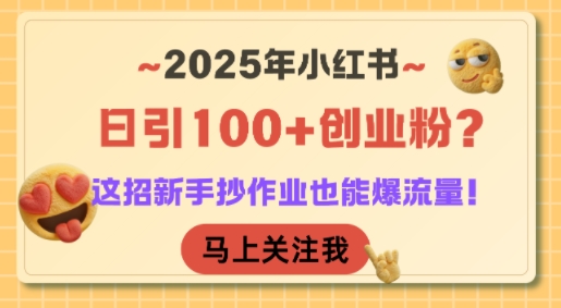 2025年小红书日引100+创业粉?这招新手抄作业也能爆流量!_天恒副业网