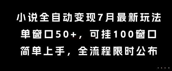小说全自动变现7月玩法，单窗口50+，可挂100窗口，简单上手，全流程限时公布_天恒副业网
