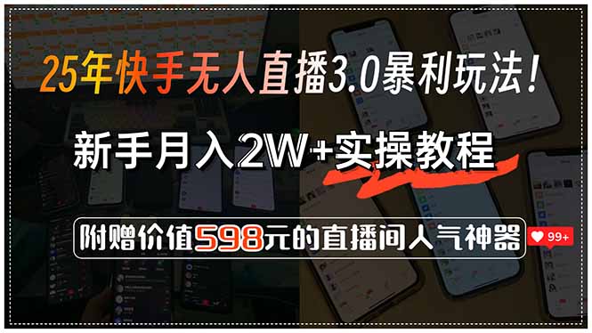 (15335期)25年快手无人直播3.0暴利玩法!,新手月入2W+实操教程,附赠价值598元…_天恒副业网