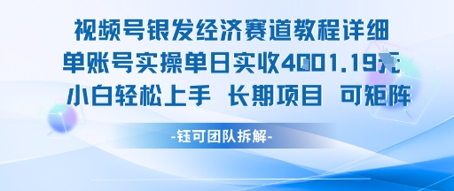 视频号银发经济赛道单账号实操单日实收1k+，小白轻松上手长期项目_天恒副业网