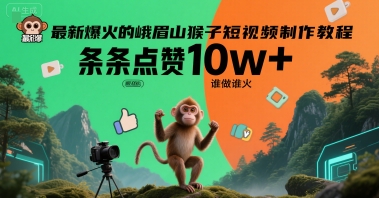 最新爆火的峨眉山猴子短视频制作教程，条条点赞10w+，谁做谁火【教程+提示词】_天恒副业网