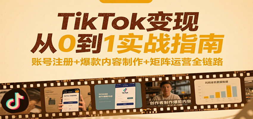 TikTok变现从0到1实战指南:账号注册+爆款内容制作+矩阵运营全链路_天恒副业网
