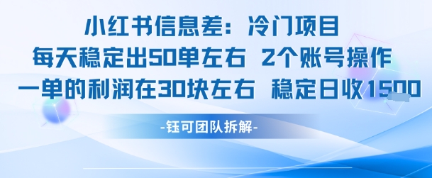 小红书信息差冷门项目一单利润30块每天稳定1.5k左右2个账号操作_天恒副业网