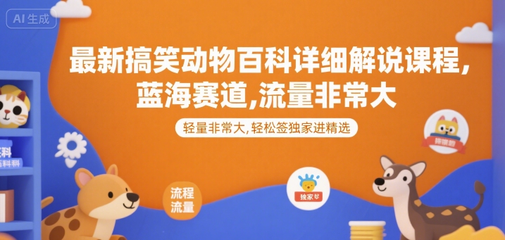 最新搞笑动物百科详细解说课程，蓝海赛道，流量非常大，轻松签独家进精选_天恒副业网