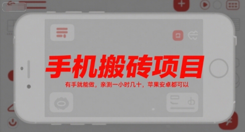 手机搬砖项目,有手就能做,亲测一小时几十,苹果安卓都可以_天恒副业网