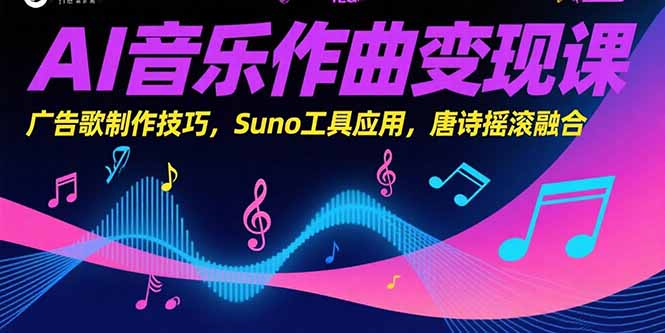 （15370期）AI音乐作曲变现课，广告歌制作技巧，Suno工具应用，唐诗摇滚融合_天恒副业网